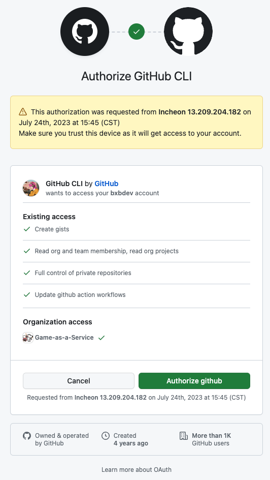 authorize github